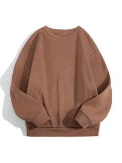 Marjaan Round Neck Plain Fleece Sweatshirt - Brown