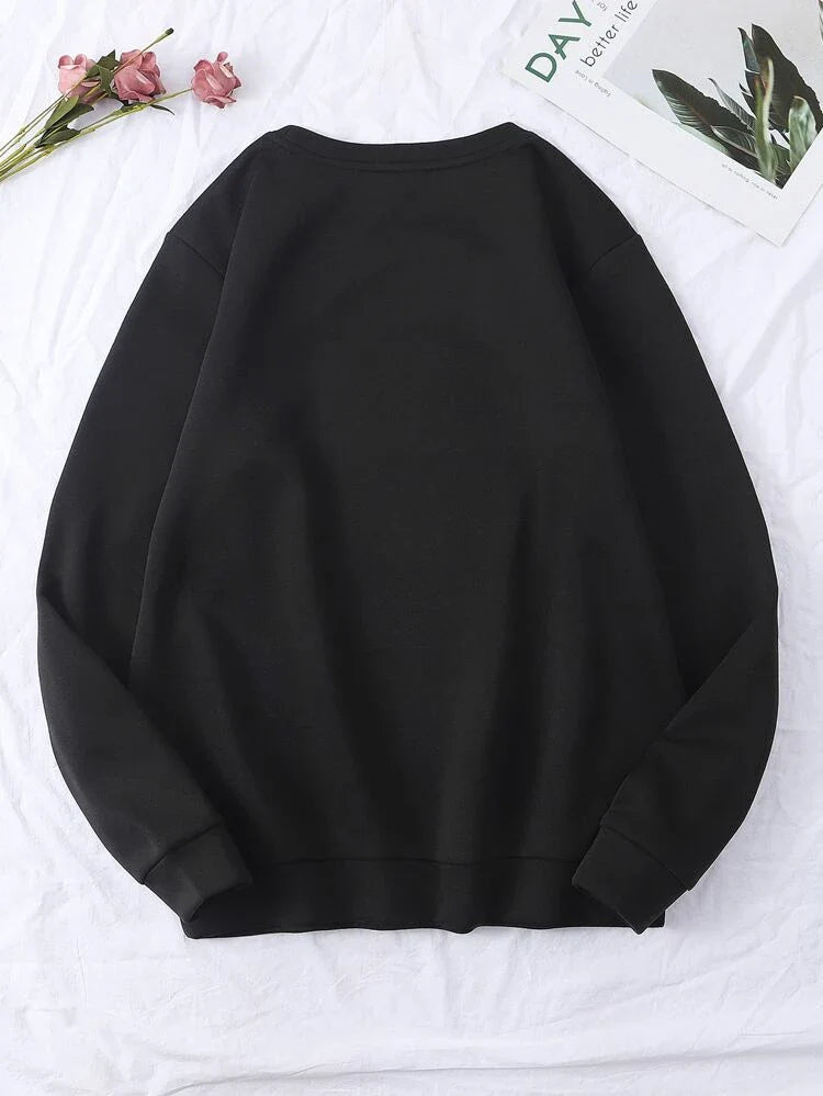 Marjaan Round Neck Printed Fleece Sweatshirt GRWPR3 - Black