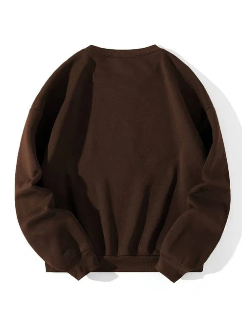 Marjaan Round Neck Printed Fleece Sweatshirt - Brown