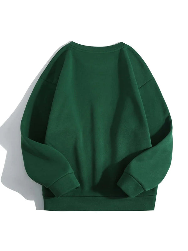 Marjaan Round Neck Plain Fleece Sweatshirt - Bottle Green