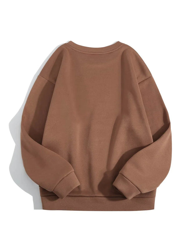 Marjaan Round Neck Plain Fleece Sweatshirt - Brown