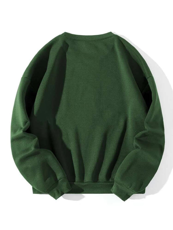 Marjaan Round Neck Printed Fleece Sweatshirt - Green