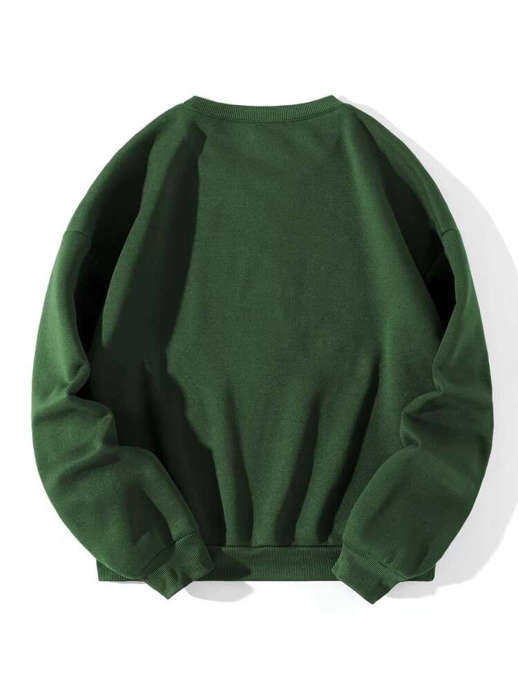 Marjaan Round Neck Printed Fleece Sweatshirt - Green