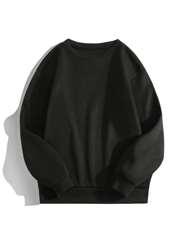 Marjaan Round Neck Plain Fleece Sweatshirt - Black