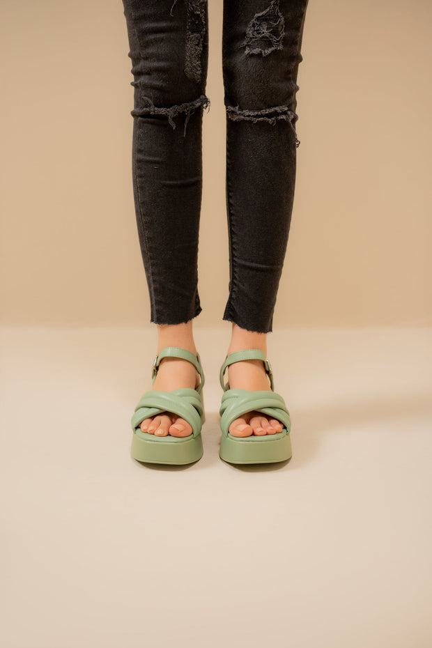 Green Criss Cross Chunky Sandals
