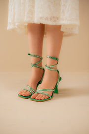 Green Embellished Strappy Heels