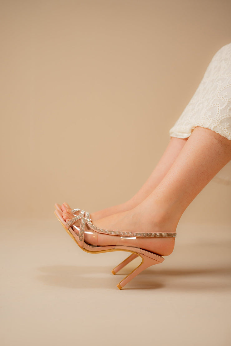 Pink Embellished Slingback Heels
