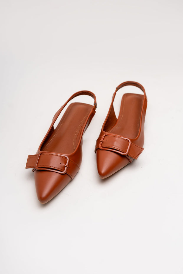 Tan Buckle Detail Flats