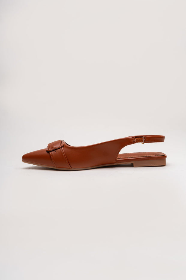Tan Buckle Detail Flats