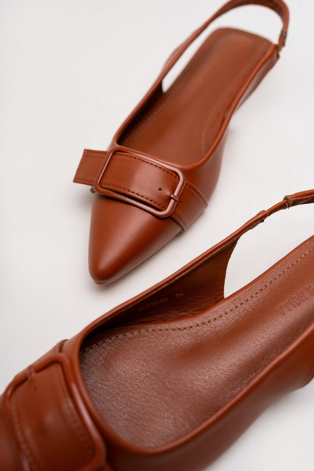 Tan Buckle Detail Flats