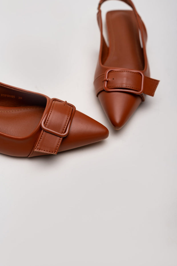 Tan Buckle Detail Flats