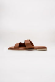 Tan Buckle Strap Flat Slides