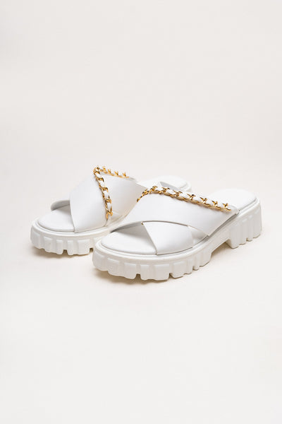 White Criss-Cross Chunky Flats