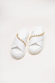 White Criss-Cross Chunky Flats
