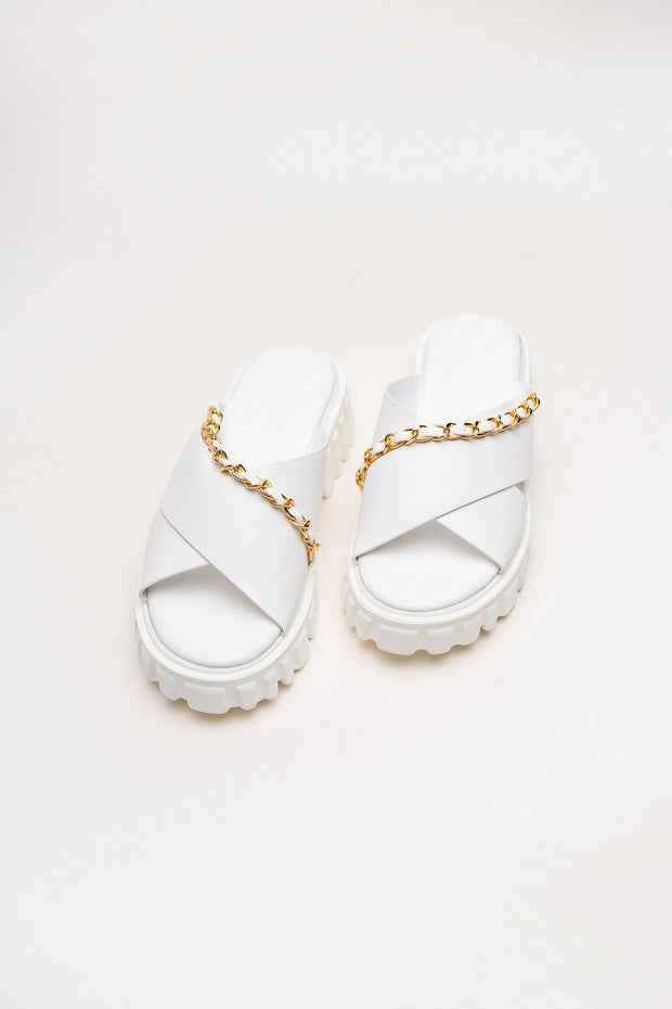 White Criss-Cross Chunky Flats