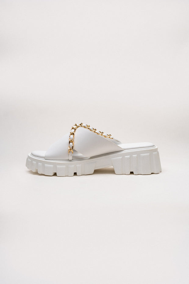 White Criss-Cross Chunky Flats