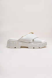 White Criss-Cross Chunky Flats