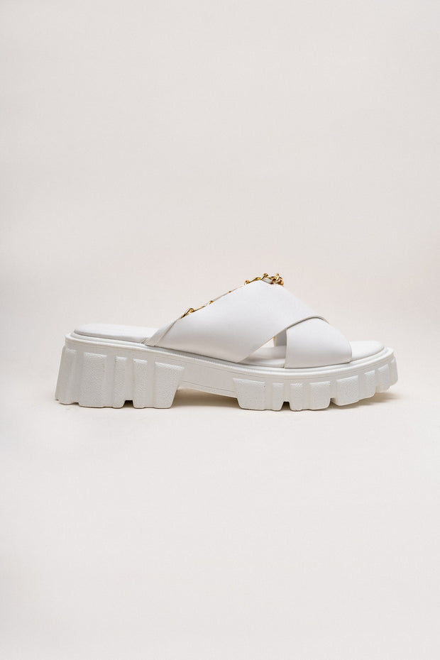 White Criss-Cross Chunky Flats