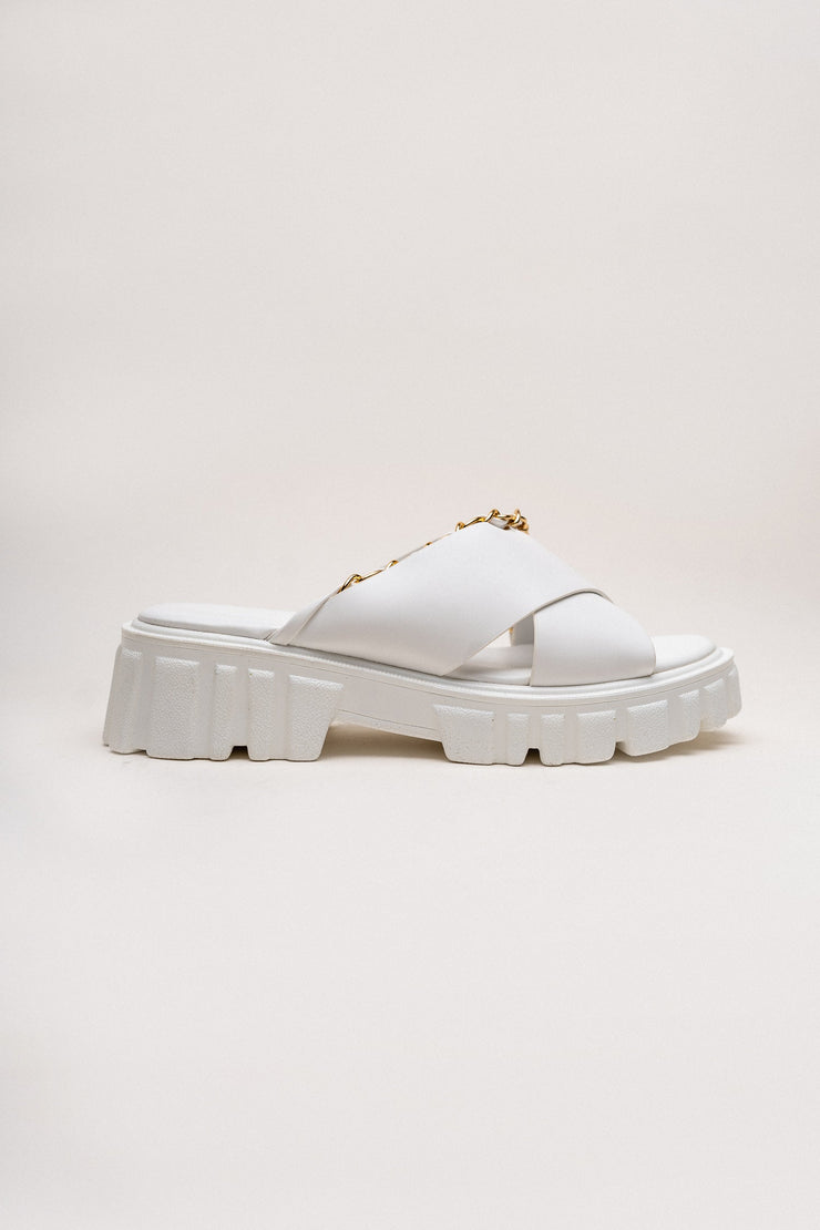 White Criss-Cross Chunky Flats