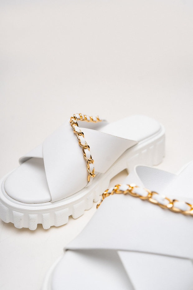 White Criss-Cross Chunky Flats