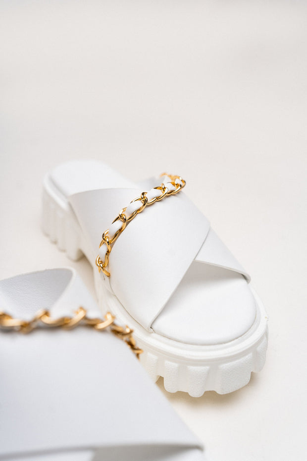 White Criss-Cross Chunky Flats