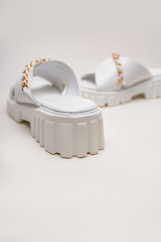 White Criss-Cross Chunky Flats