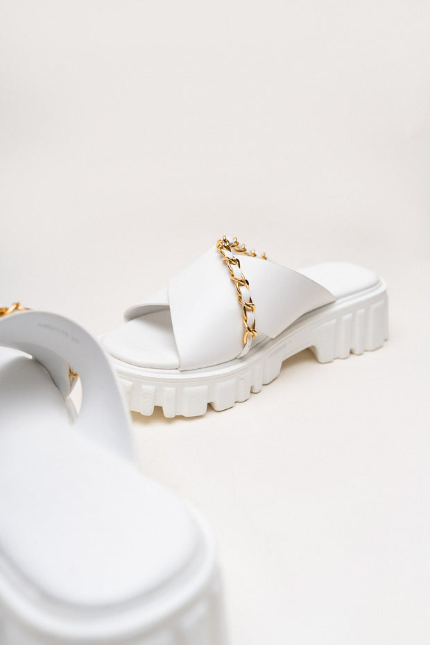 White Criss-Cross Chunky Flats