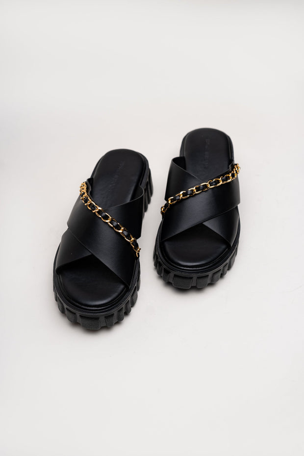 Black Chunky Flats