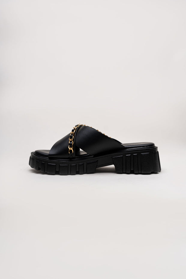 Black Chunky Flats