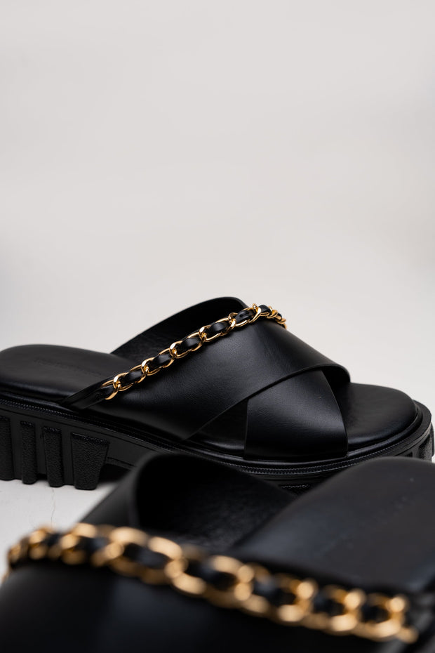 Black Chunky Flats