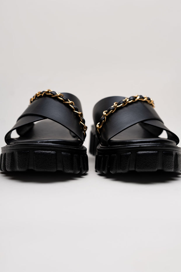 Black Chunky Flats