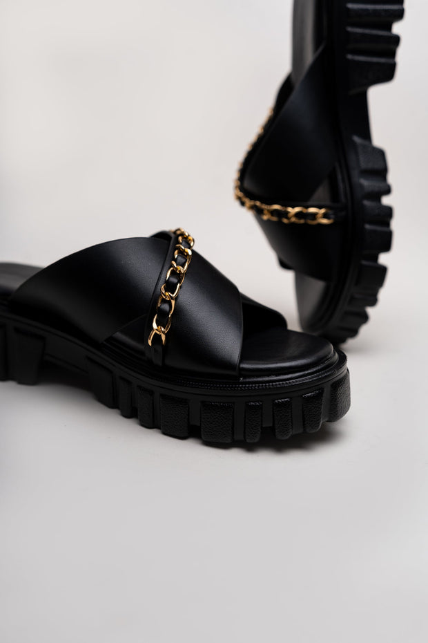 Black Chunky Flats