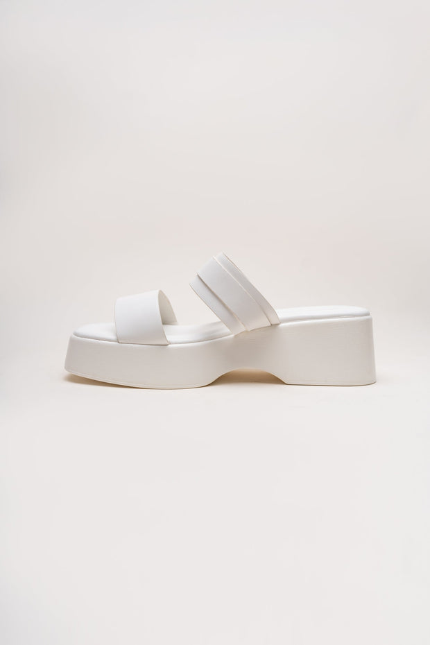 White Chunky Buckle Flats