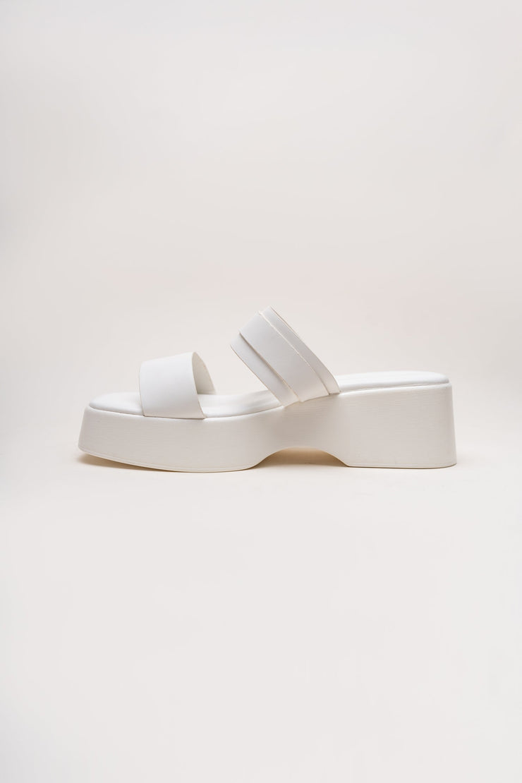 White Chunky Buckle Flats