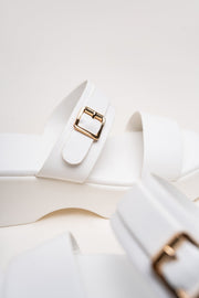 White Chunky Buckle Flats