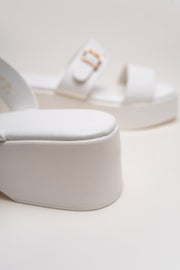 White Chunky Buckle Flats