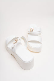 White Chunky Buckle Flats
