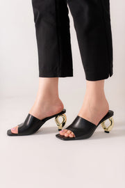 Black Heels with Golden Ring Detail