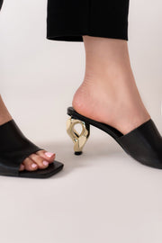 Black Heels with Golden Ring Detail