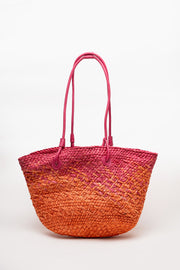 Pink Boho Straw Beach Tote