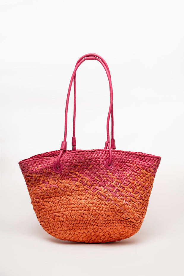 Pink Boho Straw Beach Tote