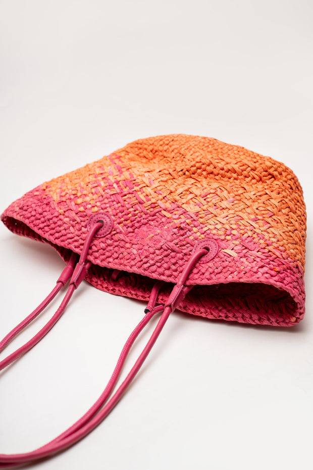 Pink Boho Straw Beach Tote