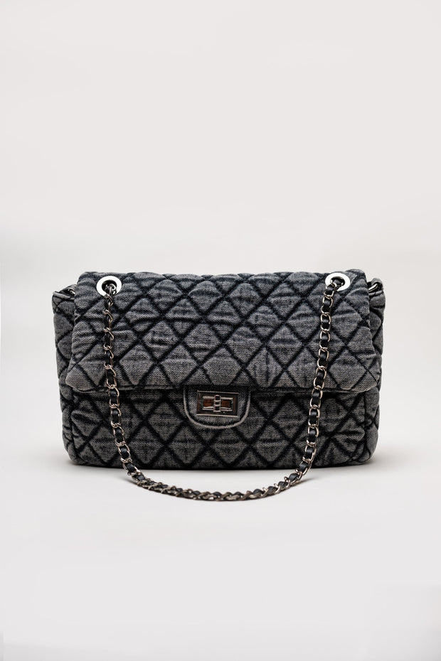 Denim Quilted Shoulder Bag