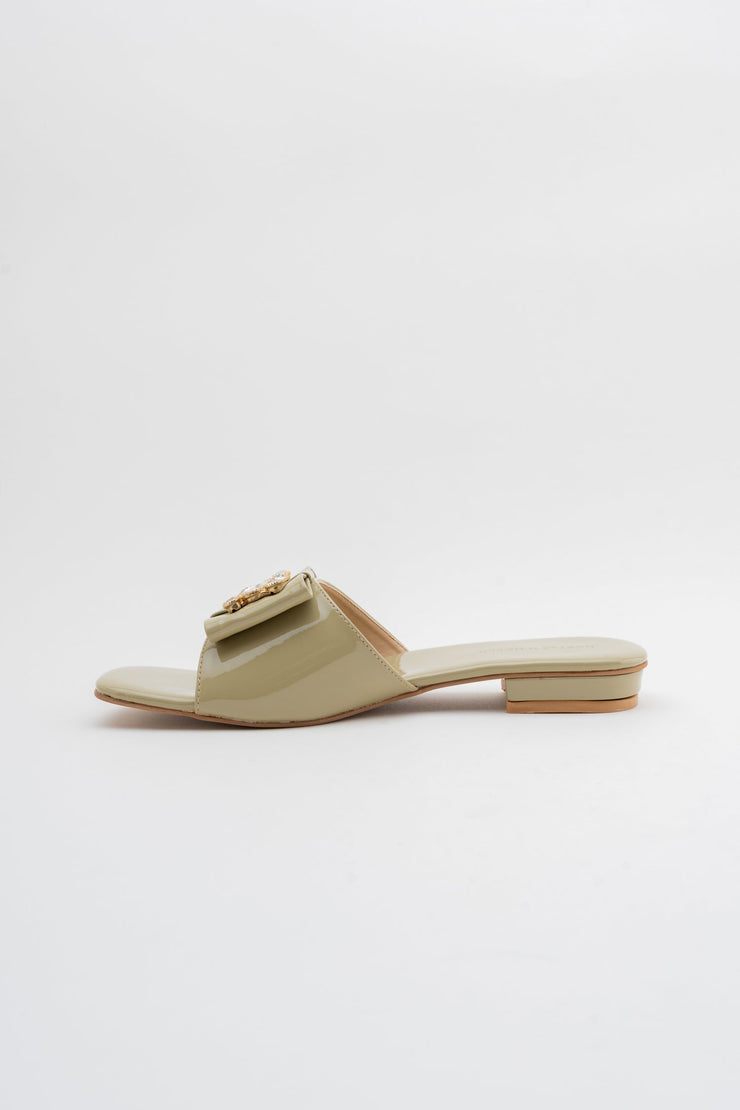 Olive Green Rhinestone Flats