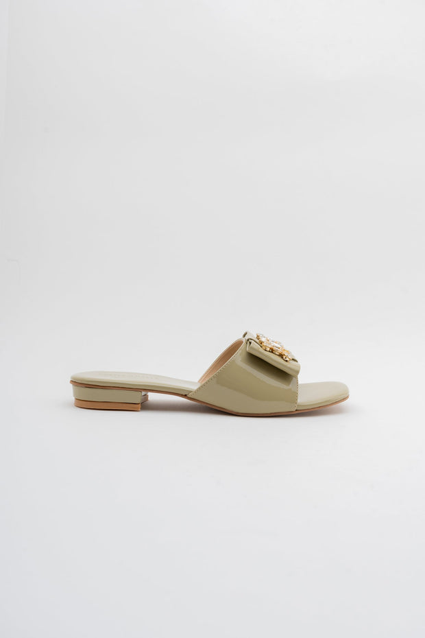 Olive Green Rhinestone Flats