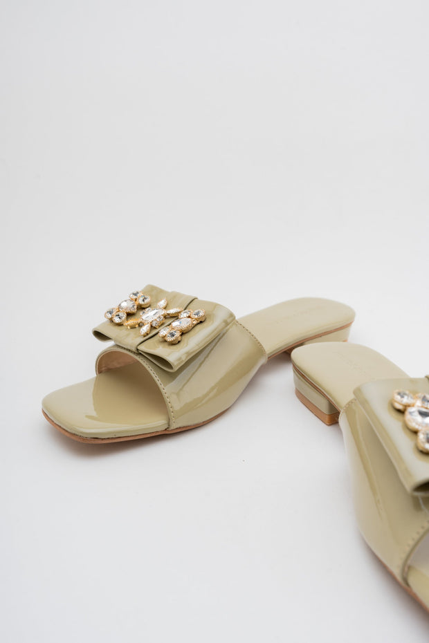 Olive Green Rhinestone Flats