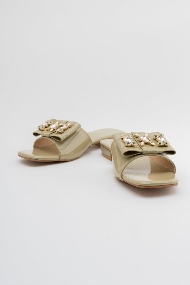 Olive Green Rhinestone Flats