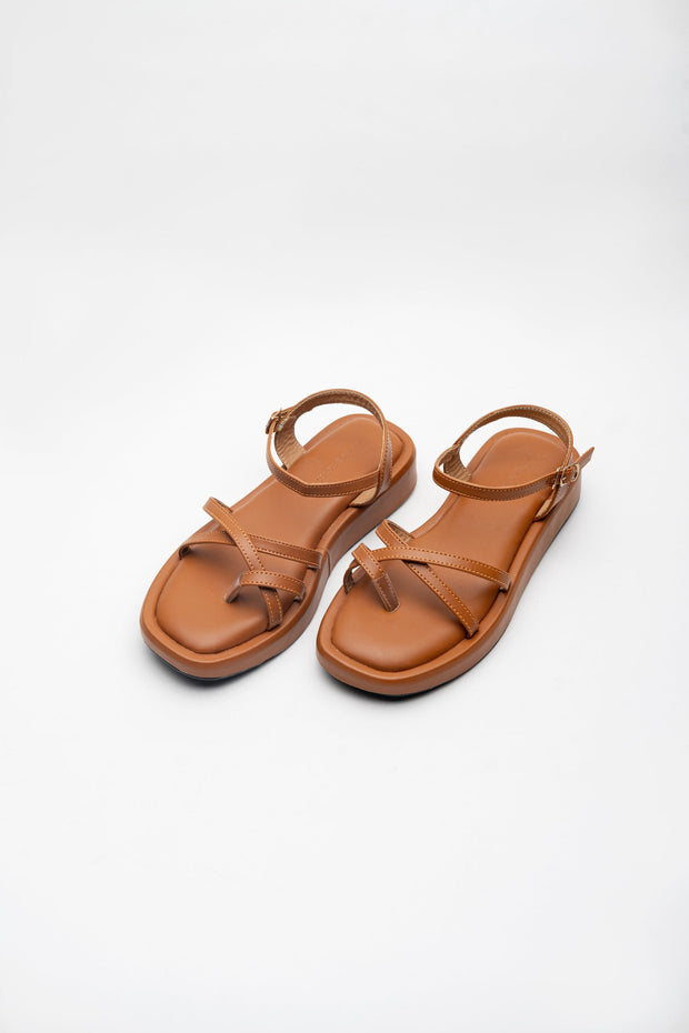 Tan Cross-Strap Sandals