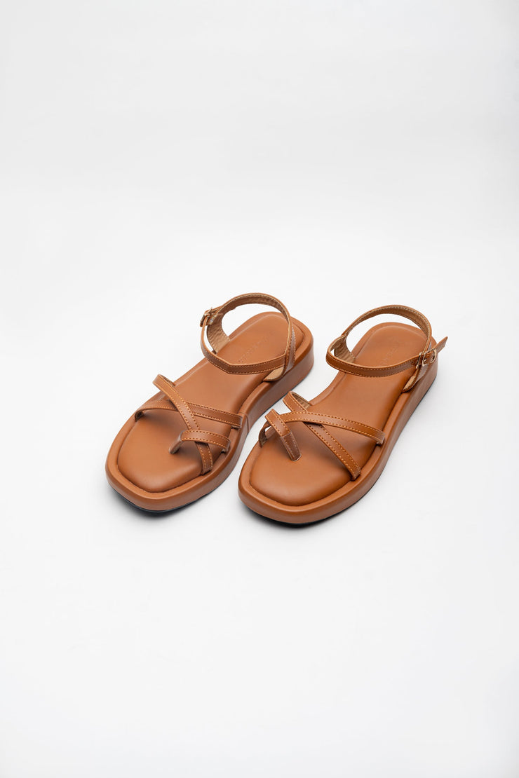Tan Cross-Strap Sandals