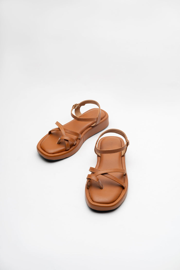 Tan Cross-Strap Sandals